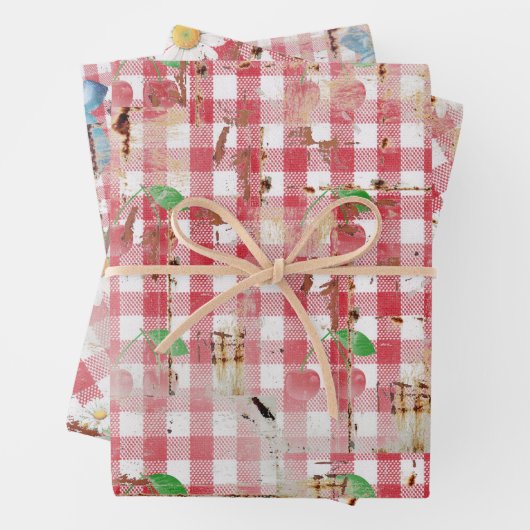Rood en wit Distressed Gingham Gift Wrap Inpakpapier Vel (In situ)