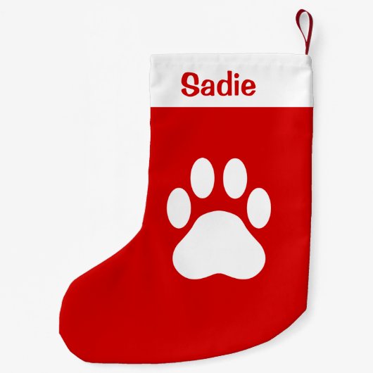 Rood en wit dog Silhouette met aangepaste naam Kleine Kerstsok (Achterkant)