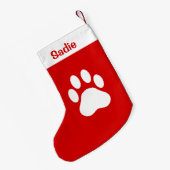 Rood en wit dog Silhouette met aangepaste naam Kleine Kerstsok (Achterkant (Hangend))