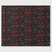 Rood en wit Doodle Hearts Love Script op Black Cadeaupapier (Vlak)