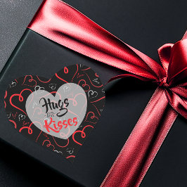 Rood en wit Doodle Hearts Love Script op Black Hart Sticker