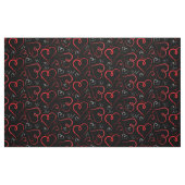 Rood en wit Doodle Hearts Love Script op Black Stof (Fat Quarter)