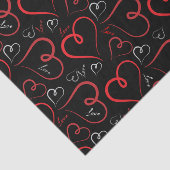Rood en wit Doodle Hearts Love Script op Black Tissuepapier (Detail)
