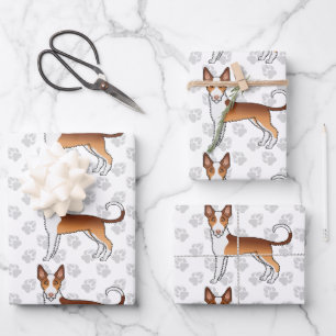 Rood en wit draadharige Ibizan Hound hondenpatroon Inpakpapier Vel