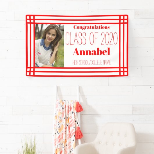 Rood en wit Eén foto Geometrisch Afstudeerder Spandoek (Insitu)