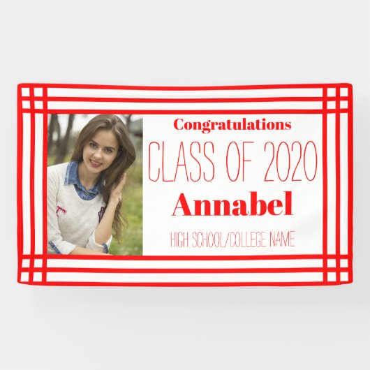 Rood en wit Eén foto Geometrisch Afstudeerder Spandoek (Horizontaal)