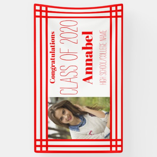 Rood en wit Eén foto Geometrisch Afstudeerder Spandoek (Verticaal)