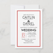 Rood en wit Eenvoudig grenshuwelijk uitnodigen Kaart (Voorkant)