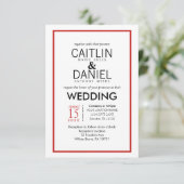 Rood en wit Eenvoudig grenshuwelijk uitnodigen Kaart (Staand voorkant)