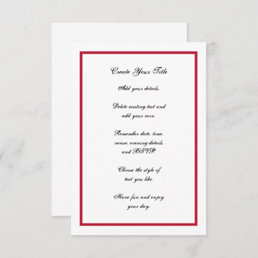 Rood en wit Eenvoudig grenshuwelijk uitnodigen Kaart (Voorkant / Achterkant)