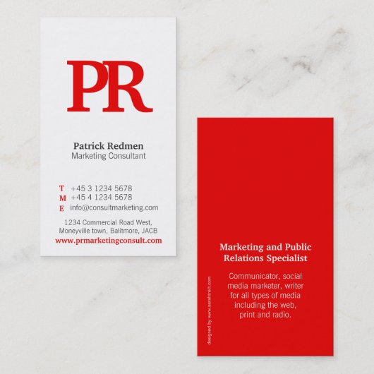 Rood en wit eenvoudig portret visitekaartje (Voorkant / Achterkant)