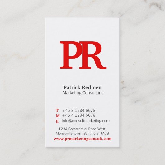 Rood en wit eenvoudig portret visitekaartje (Voorkant)