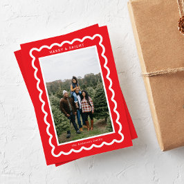 Rood en Wit Eenvoudige Scallop Feestdagenkaart