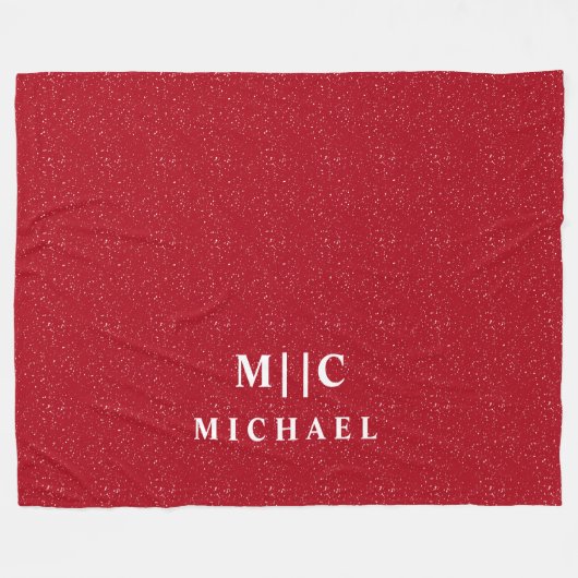 Rood en Wit Eenvoudige Strooi Modern Monogram Fleece Deken (Voorkant (Horizontaal))
