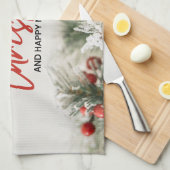 Rood en Wit Eenvoudige Vrolijke Kerstmis Theedoek (Quarter Fold)