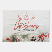 Rood en Wit Eenvoudige Vrolijke Kerstmis Theedoek (Horizontaal)