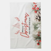 Rood en Wit Eenvoudige Vrolijke Kerstmis Theedoek (Verticaal)