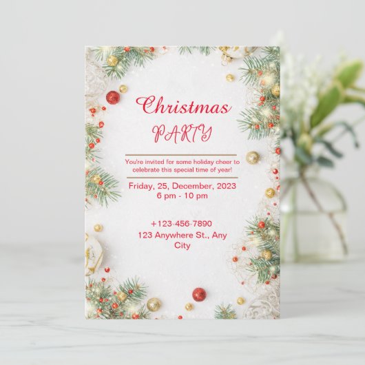 Rood en wit Elegant Kerstfeest Kaart (Staand voorkant)