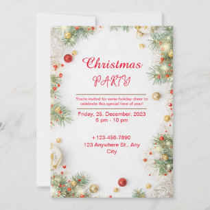 Rood en wit Elegant Kerstfeest Kaart