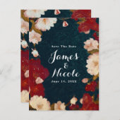 Rood en wit Elegant modern Floral sparen de Datum Aankondigingskaart (Voorkant / Achterkant)