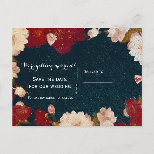 Rood en wit Elegant modern Floral sparen de Datum Aankondigingskaart (Achterkant)