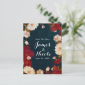 Rood en wit Elegant modern Floral sparen de Datum Aankondigingskaart (Staand voorkant)