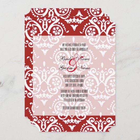 Rood en wit Engels huwelijk uitnodiging (Voorkant / Achterkant)