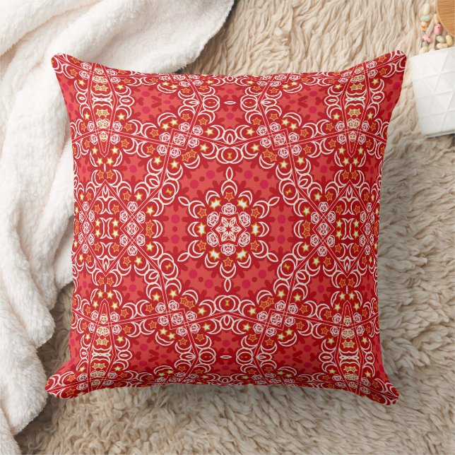 Rood en wit etnisch boho ornament landelijk  kussen (Deken)