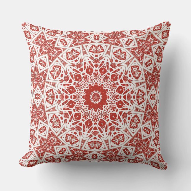 rood en wit, etnische bandana buitenkussen (Voorkant)