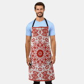 rood en wit, etnische bandana schort (Gedragen)