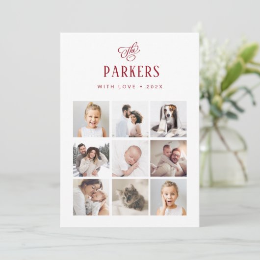 Rood en Wit Familie Multi Photo Grid | Christmas Feestdagenkaart (Staand voorkant)