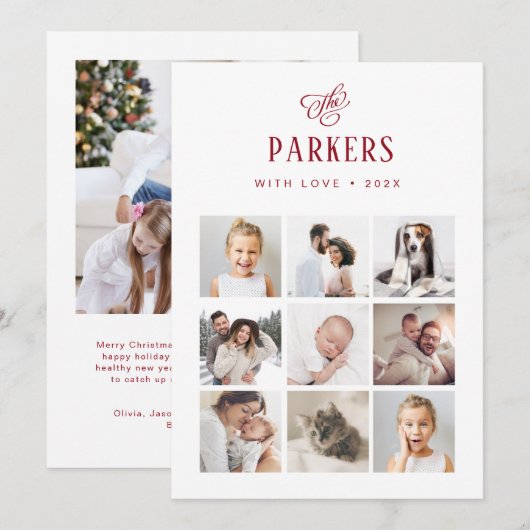 Rood en Wit Familie Multi Photo Grid | Christmas Feestdagenkaart (Voorkant / Achterkant)
