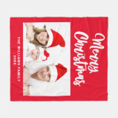 Rood en wit familienaam Merry Christmas Fleece Deken (Voorkant (Horizontaal))
