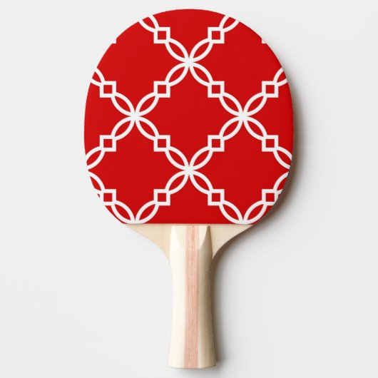 Rood en Wit Fancy Quatrefoil Patroon Tafeltennisbatje (Voorkant)
