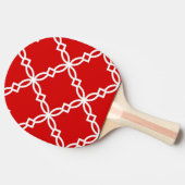 Rood en Wit Fancy Quatrefoil Patroon Tafeltennisbatje (Zijkant)