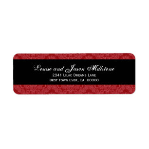 Rood en Wit Feathery Damask Bruiloft Collectie Etiket