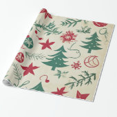 Rood en wit Feestelijke Kerstpatronen Cadeaupapier (Uitgerold)