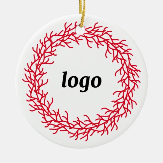 Rood en Wit Feestelijke Krans Logo Business Keramisch Ornament (Voorkant)