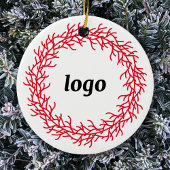 Rood en Wit Feestelijke Krans Logo Business Keramisch Ornament
