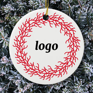 Rood en Wit Feestelijke Krans Logo Business Keramisch Ornament