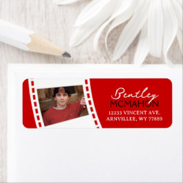 Rood en Wit Filmstrip Foto Retouradres Etiket