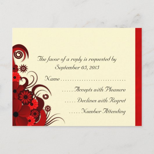 Rood en Wit Floral Elegant RSVP Respons Kaarten (Achterkant)