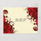 Rood en Wit Floral Elegant RSVP Respons Kaarten (Voorkant)