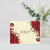 Rood en Wit Floral Elegant RSVP Respons Kaarten (Staand voorkant)