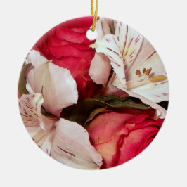 Rood en wit floreel geluk keramisch ornament