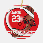 Rood en wit Football | Naam en nummer DIY Keramisch Ornament (Voorkant)