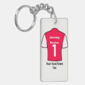 Rood en wit Football Shirt Kies naam en team Sleutelhanger (Voorkant Links)