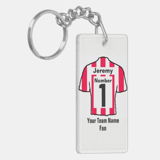 Rood en wit Football Shirt Kies naam en team Sleutelhanger (Voorkant Links)