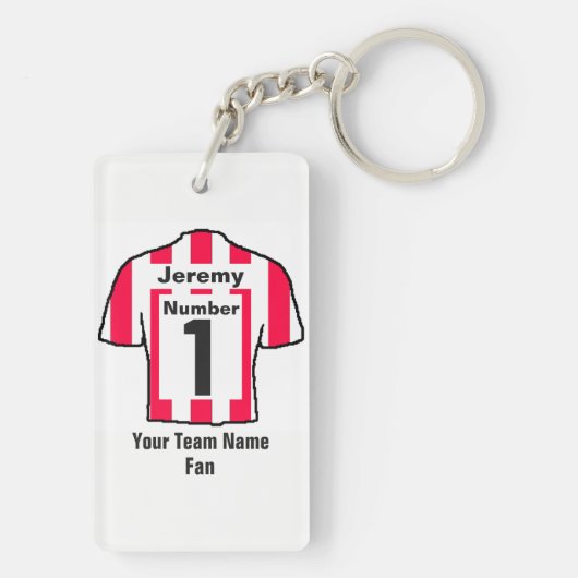 Rood en wit Football Shirt Kies naam en team Sleutelhanger (achterkant)