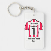 Rood en wit Football Shirt Kies naam en team Sleutelhanger (Voorkant)